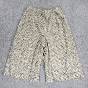 VTG Womens 80s Oro Solo Beach Square Pants 12 Beige Mesh Wide Leg Crop Gaucho
